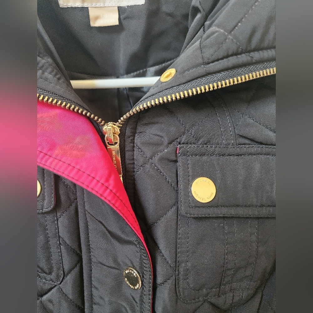 Michael Kors Black Quilted M65 Field Jacket | Pink Trim & Gold Hardware XSP - Picture 5 of 16